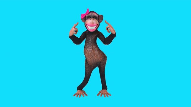 Fun 3D cartoon happy monkey (with alpha channel)