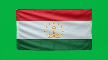 Dynamic Tajikistan flag unfurling against vibrant green screen backdrop in a studio setting for national pride projects