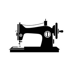 “Vintage Sewing Machine Icon – Tailor Equipment Silhouette Vector”