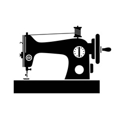 “Vintage Sewing Machine Icon – Tailor Equipment Silhouette Vector”