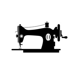 “Vintage Sewing Machine Icon – Tailor Equipment Silhouette Vector”