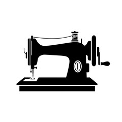 “Vintage Sewing Machine Icon – Tailor Equipment Silhouette Vector”