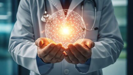 Doctor Holding Glowing Network Sphere in Hands image
