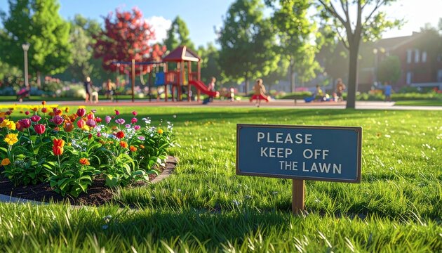 Please Keep Off the Lawn &ndash; Park Sign Scene