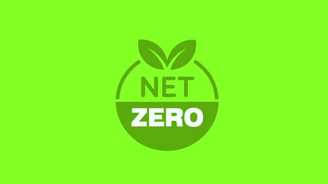 Net Zero Text with Leaf Icon Animation on Green Screen