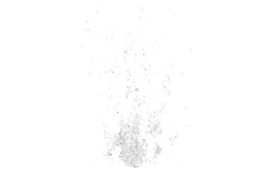 A dynamic burst of white particles erupts upwards from a central base transparent background, forming a textured, abstract, high-contrast visual