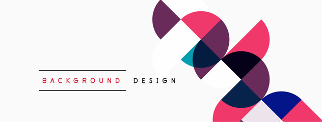 Obraz premium Abstract geometric shapes overlap, creating dynamic visual composition. Minimalist design with muted color palette. Background features text labels.