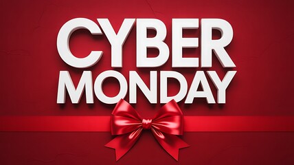 Cyber monday sale design with red background and festive ribbon bow
