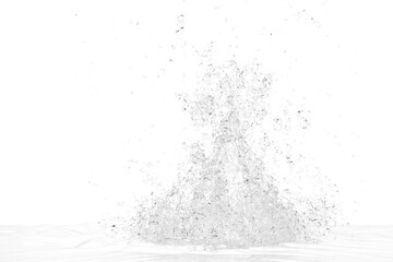 A dynamic explosion of white granular particles erupts upwards from a flat surface transparent  background, scattering into a vibrant, icy plume