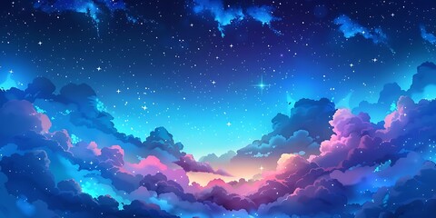 A dreamy panorama of stars and vibrant clouds in a nighttime sky