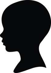 Clean black silhouette profile of young child head and face, minimal vector illustration for education psychology identity concept and creative design projects
