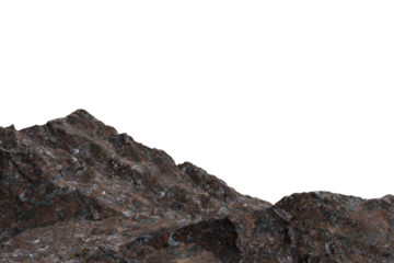Detailed view of a textured, angular brown rock outcrop or mountain edge, sharply defined against an expansive, empty transparent  background