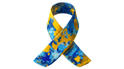 Abstract blue and yellow textured ribbon symbol representing awareness and support for various causes, ideal for advocacy campaigns and awareness events.