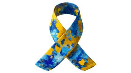 Abstract blue and yellow textured ribbon symbol representing awareness and support for various causes, ideal for advocacy campaigns and awareness events.