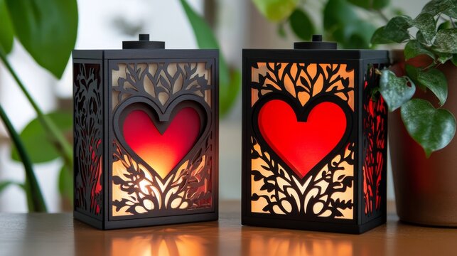 TREE HEARTS Lantern Layered Svg, Valentine Heart Frame, Tabe Lamp Decor Laser Ready file Glowforge, Plywood Painting Digital Laser cut