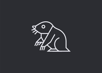 A simple geometric line mole logo featuring minimal curved lines forming its snout and compact body, conveying determination, earthiness, and subtle strength