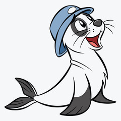 Joyful Sailor Seal Pup Cartoon in Classic Animated Style on White Background
