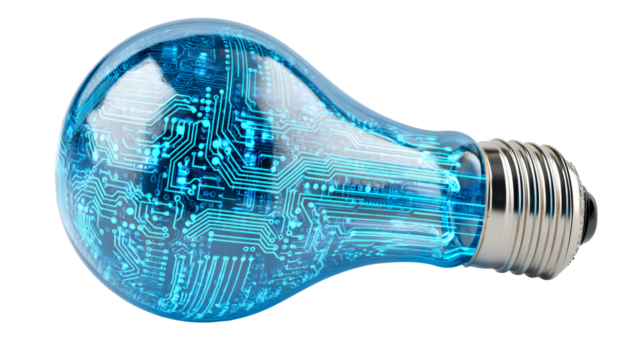 Illuminating idea of technological innovation represented by a glowing blue circuit board inside a glass light bulb symbolizing advanced thinking and energy solutions for futuristic - Powered by Adobe