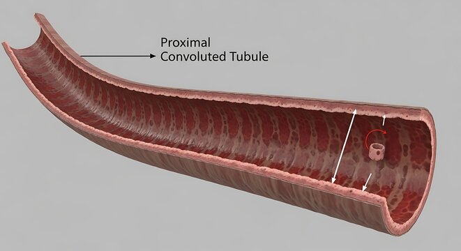 Proximal Convoluted Tubule Anatomy Illustration for Medical Education.
