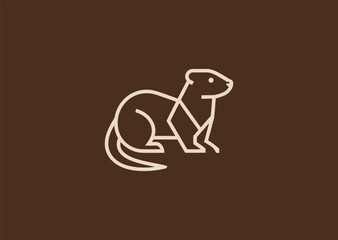 A simple geometric line otter logo with smooth rounded shapes forming its playful body, symbolizing friendliness, curiosity, and natural agility