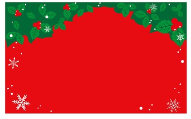 赤い背景に柊のクリスマス装飾背景イラスト