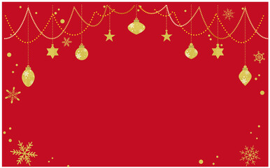 輝く金色のクリスマスオーナメント装飾背景イラスト