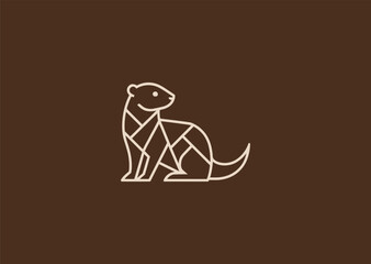 A simple geometric line otter logo with smooth rounded shapes forming its playful body, symbolizing friendliness, curiosity, and natural agility