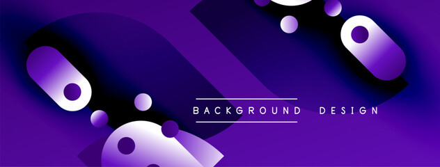 Fototapeta premium Abstract purple background. Gradient shapes, circles create modern design. Text reads background design. Smooth transitions, vibrant colors.