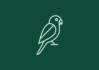 A geometric simple line parakeet logo using clean angular strokes to define its head and wing shape, representing liveliness, elegance, and vibrant character