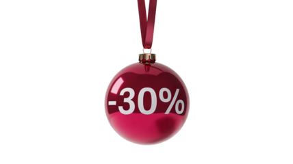 Get 30% off holiday deals with this vibrant ornament promoting a Christmas sale this season shop now and save during this promotion isolated on white background