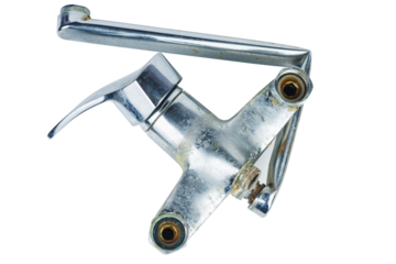 Broken faucet of steal isolated on a white background. Top view