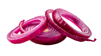 Vibrant red onion slices arranged in a swirling composition, perfect for food preparation and culinary content.