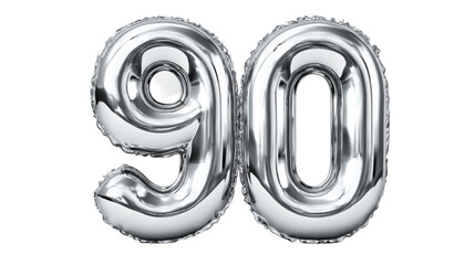 Shiny silver foil balloons forming the number ninety perfect for celebrating a 90th birthday anniversary or significant milestone occasion celebration.