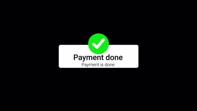 payment done animation on black background. 4k video