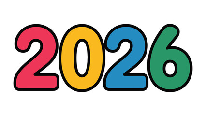 2026: A bold and colorful numerical representation of the year 2026.