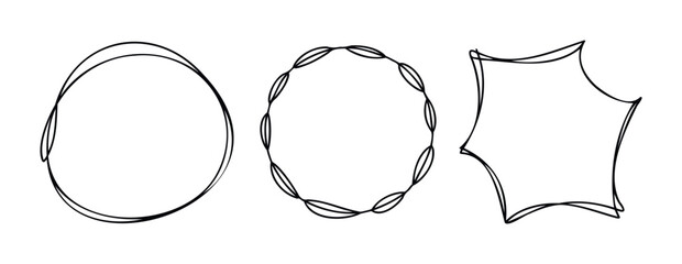 Hand drawn abstract geometric shapes and borders for graphic accents, frame elements and creative design applications, simple line art forms.