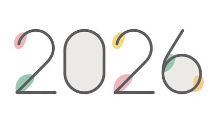 Embracing the Future: A minimalist representation of the year 2026, where each digit is thoughtfully designed and enhanced with delicate color accents.