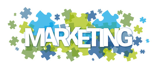 MARKETING typography vector banner with multicolored jigsaw puzzle background © Ployker