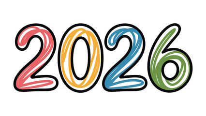 Colorful 2026: The year 2026 is showcased through an artistic design, featuring vibrant colors and a playful, hand-drawn aesthetic, ideal for highlighting the future.