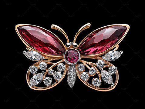 Precious ruby butterfly brooch stunning piece of jewelry symbolizing elegance and deep passion on black background