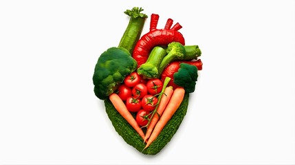 Human heart shape made of fresh vegetables