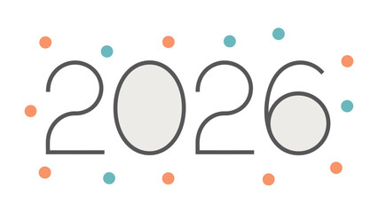 Year 2026: A minimalist representation of the year 2026, the design features clean lines with playful color dots. It encapsulates a sense of new beginnings and possibilities ahead.