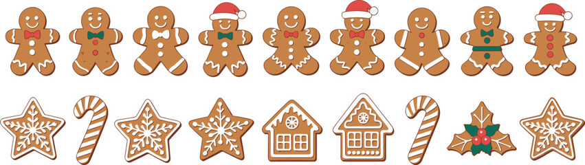 Festive Christmas Gingerbread Cookies Assortment With Candy Canes And Holly Sprigs gingerbread man gingerbread woman