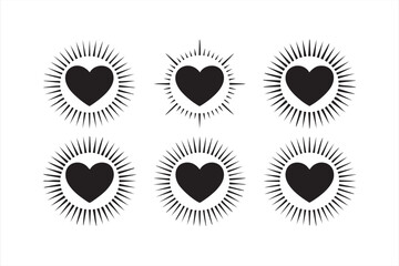 Bold heart-and-rays icon group for modern romantic compositions