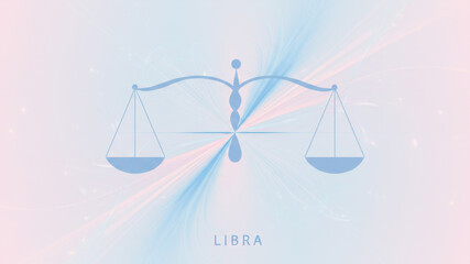 Libra zodiac sign symbol with balanced scale design on a pastel background. Astrology element representing justice and harmony for horoscope.