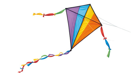 Catching summer breezes with a vibrant rainbow kite flying high against the black sky for carefree outdoor fun isolated on white background