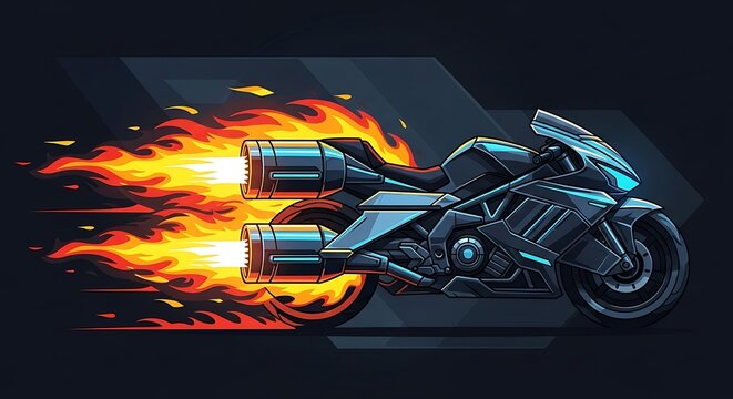 Futuristic Motorcycle with Jet Engines and Flames.