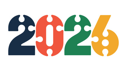 Year 2026: A vibrant and colorful graphic showcasing the year 2026, composed of puzzle piece-like numbers, representing unity and forward progress.
