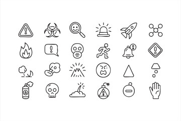 Fototapeta premium Line-art hazard and safety icon set for warning signage and dashboards