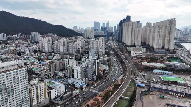 Busan city view, Drone footage, South Korea